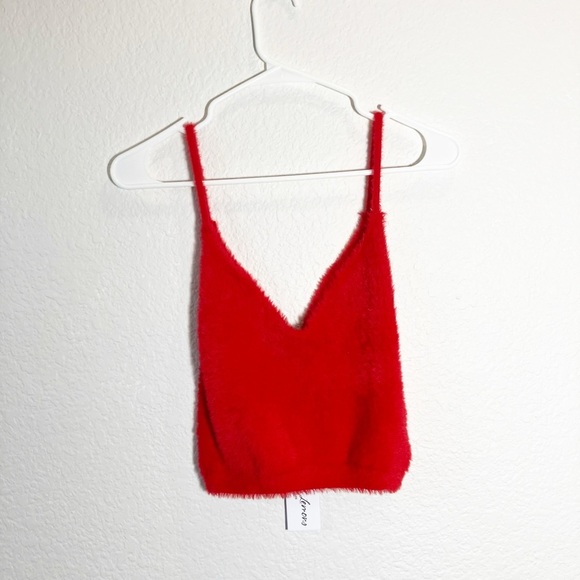 🔥SALE🔥 For Love & Lemons red Fiona fuzzy crop top. X-Large New - Picture 5 of 9